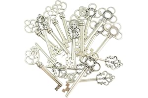 XONOR 30 Stück Retro Bronze Schlüssel Anhänger Schmuck Steam Punk Deko Für Halskette Kette (Silber)