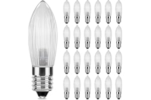 DiCUNO E10 LED Riffelkerze, 25x Spitzkerze für Schwibbogen, LED Ersatzbirne 0.2W ersatz 1W Topkerze, warmweiß 2300K, 5-55V, für Lichterbogen, Adventsleuchter, Lichterkette