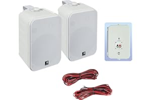 e Audio Paire de Mini Enceintes 200W Blanches 6,5" 2 Voies avec Support - Idéal pour Une Utilisation Domestique ou Commerciale