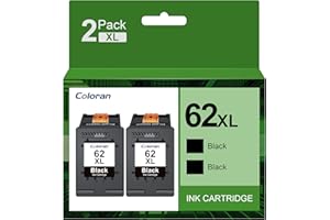 Coloran 62XL Black Ink Cartridges for HP 62 XL, Compatible for Envy 5540 5541 5542 5543 5544 5545 5546 5547 5548 5640 5642 5644 7640 OfficeJet 200 250 5740 5742 5744(2 Black)