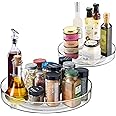 QIZENME Lazy Susan Turntable Cupboard Organiser, 2 Pcs Rotating Spice Rack Clear Cosmetic Makeup Organiser Spinning Kitchen Organiser for Cabinet, Pantry, Fridge, Countertop 23CM+27CM