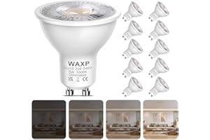WAXP Dimmable GU10 LED Spot Light Bulbs Warm White 5W, 3000K, 365lm, No Flickering, Energy Saving Light Bulbs, Equivalent 40-50W GU10 Halogen Spotlight Bulbs, 10 Pack