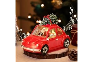 Lewondr Globo de Nieve Navideño Coche Clásico con Música y Luz, 8 Canciones Diferentes con Tema Navideño, Temporizador Globo de Nieve Alimentado por USB y Batería para Mesa de Comedor, Sala de Estar