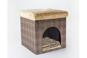 SunnyDogs Hundehöhle/Katzenhöhle und Hocker, Tweed-Optik, 50x50x50 cm, Indoor