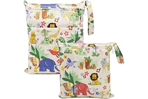 FenFang Wetbag, 2 PCS Borsa per Pannolini Impermeabile Riutilizzabile Lavabile Organizzatore Neonato Sacchetto del Pannolino con Doppia Cerniera per Viaggi Spiaggia Gym