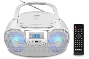 Gelielim CD Players for Home with Remote Control, Portable Bluetooth CD Boombox, Radio CD Player, USB Playback & Headphone Jack, Mic Jack, Colorful Light,Portable CD Player Mains or Battery Powered