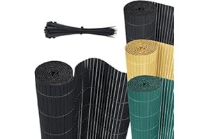 HENGMEI 120 x 600 cm PCW mata maskująca ogrodzenie bambusowe – ogrodzenie chroniące przed wzrokiem, ochrona przed wiatrem, nieprzejrzysta do ogrodu, na balkon i taras, antracyt