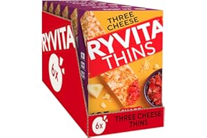 Ryvita Three Cheese Thins | Dipping, Snacking, Sharing | Fibre | Healthy | 6 PACKS of 125g