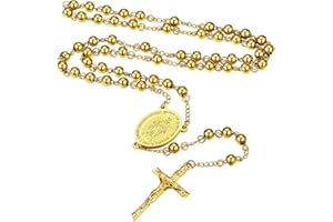 FaithHeart Różaniec z koralikami, katolicki naszyjnik dla kobiet, Święty Krzysztof, Michał, Maryja, wisiorek, krzyż ze stali nierdzewnej, bardzo długi łańcuszek, amulet chrześcijański (6