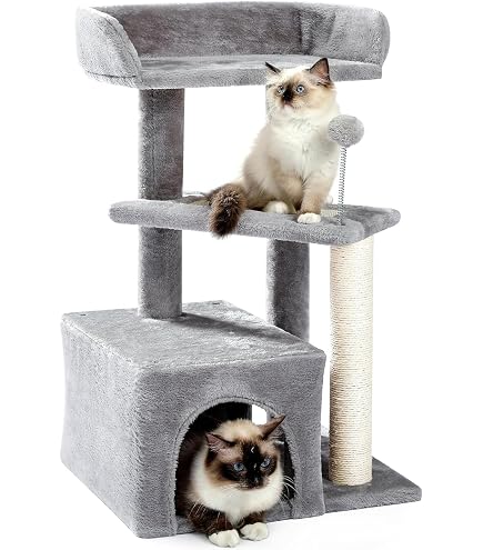 Taoqimiao 38-Inch Cat Tree Tower - 2 Condos, Hanging Baskets, Perch For Indoor Cats (Jelly Pink)
