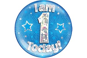 OAKTREE UK 633339 6" Jumbo Badge I am 1 Today Blue Holographic Cracked Ice