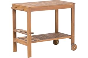 Beliani Rustic Acacia Wood Garden Drinks Trolley on Wheels 74 x 83 cm Sassari
