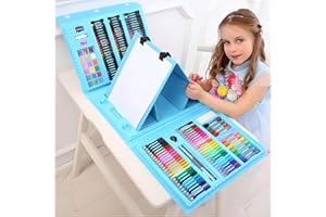 RLS 208pc Deluxe Quality Portable Blue Colouring Art Set in case with Colouring Pencils Painting Set for Boys and Girls