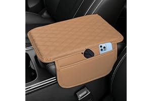JAONLD Housse de Coussin pour Console Centrale de Voiture Coussin D'accoudoir Voiture en Cuir,Tapis de Boîte D'accoudoir de Voiture Sac de Rangement pour la Plupart des Voitures,Motos et SUV(Marron)