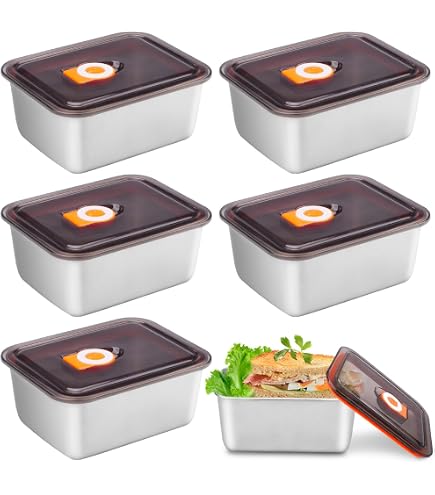 6 Contenitori Per Alimenti In Acciaio Inox Con Coperchi - Impilabili Per Snack E Lunch - Ideali Per Ufficio E Picnic