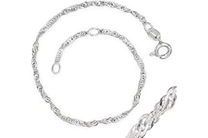 Clever Schmuck Bracelet de cheville élégant Singapour pour femme - 25/27 cm - Aspect torsadé, stable et brillant - En argent sterling 925 - Dans une boîte cadeau pliable.