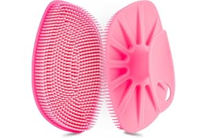 HieerBus Spazzola piatta in silicone per doccia esfoliante e massaggiante, con setole lunghe e più igienica rispetto alla tradizionale luffa, confezione da 1 (rosa)