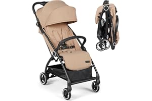 Ickle Bubba Aries Autofold Stroller - Feather-Light Design, Multi-Position Recline, and Handy Auto-Fold Mechanism, Large Seat from Birth to 22kg, UPF 50+ Hood, and Spacious Basket (Biscuit)