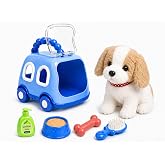 Oyuncak Sesli Işıklı Y&uuml;r&uuml;yen Hareketli K&ouml;pek Kedi Tavşan Taşıma &Ccedil;antalı Aksesuarlı Set Taşınabilir &Ccedil;anta Emekleme Oyuncağı Ak