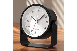 AYRELY 3,5Zoll Analog Wecker–geräuschloser Wecker ohne Ticken, Tischuhr mit verstellbarem Winkel, batteriebetrieben mit Licht (schwarz)