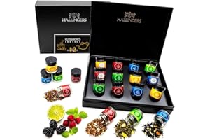 ‎HALLINGERS GENUSS MANUFAKTUR Hallingers 12 hochwertige Tees luxus Geschenkset, intensives Aroma in Schraubgläsern, Teeliebhaber Vielfalt - Made in Germany