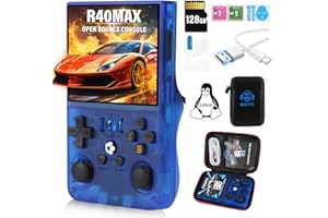 TEMOO R40MAX Console Portatile, Schermo IPS Da 3,5 Pollici Sistema Linux Open Source Retro Console Portatile, 128G TF Card 2W+ Giochi 30+ Emulatori Batteria 4000mAh Emulatore Console