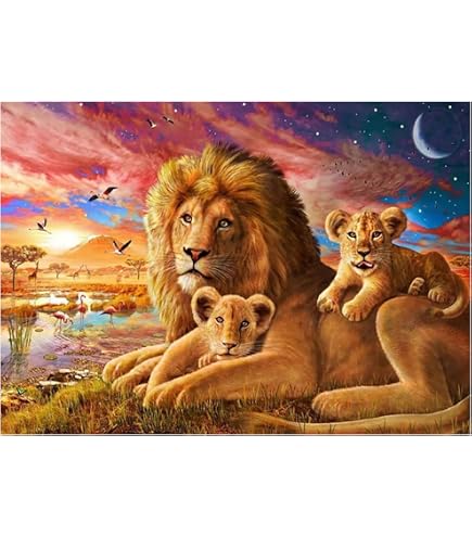 Kit Diamond Painting Lion - 40x60 Cm - Loisir Créatif Adultes Et Enfants - Peinture Avec Strass à Coller - DIY Complet - 3