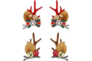WLLHYF 4PCS Christmas Hair Clip, Christmas Reindeer Antler Hairpin Cute Girl Christmas Day Hair Clips Ornament Gift With Pom Balls Deer Ear Decoration(coffee+red)
