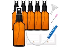 HandsUnity 50ml-6pcs de Flacon Pulvérisateur en Verre - set de Flacons en Verre Ambré de Pharmacie avec Vaporisateur Noir Flacon Pulvérisateur en Verre Brun comprenant 17 Accessoires