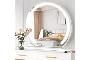 BSTSEL Hollywood Vanity Mirror with Adjustable LED Lights, 60cm Large Round Lighted Tabletop Makeup Mirror with USB Output Port, Smart Touch Screen Control for Dressing Table Bedroom (60cm diameters)