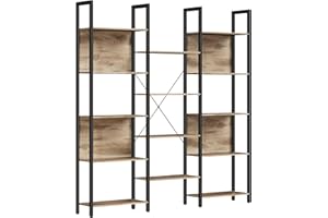 VASAGLE Bibliothèque, Étagère de Rangement, avec 14 Étagères, Cadre en Métal, Salon, Bureau, Style Industriel, 24 x 158 x 166 cm, Marron Camel et Noir d'encre LLS107K01