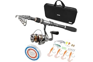 PLUSINNO Telescopic Fishing Rod and Reel Combo Complete Set Carbon Fiber Fishing Rod 12+1 Shielded Ball Bearings Stainless Steel BB Spinning Reel