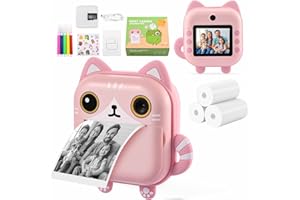 Sofortbildkamera Kinder, Aomdom Kinderkamera Sofortbildkamera mit 1080P 2,4 Zoll-Bildschirm 10X Zoom Zero Ink Print-Papier & 32G-Karte für Selfie Foto Video Aufnahme, Geschenk für Mädchen und Jungen