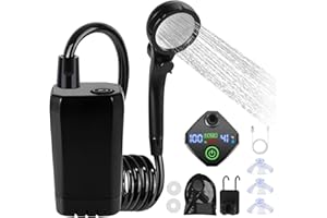 GENERIC Portable Camping Shower with 6000mAh Rechargeable Battery Pump, LED Display, 4 Spray Modes, Waterproof Outdoor Electric Shower Kit for Hiking, Pet Washing, Travel, Car Cleaning (Black)