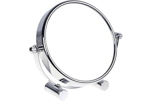 HIMRY Doppia Faccia Specchi Trucco, Ingranditori 5X con Piedistallo ø 15,3cm, 6" Specchio da Tavolo, Specchio Borsa Viaggio, cosmetico Specchio Bagno Rasatura radersi, Argento, Cromato, KXD3142-5x