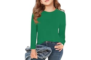 Haloumoning Maglietta da ragazza, a maniche lunghe, girocollo, per bambini, tinta unita, a maniche lunghe, casual, basic 5-14 anni