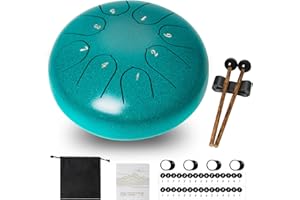 Orifesio Steel Tongue Drum, 6 Pollici 8 Note Tamburo in Acciaio, C Key Mini Rain Drum con Bacchette e Borsa Portaoggetti, Handpan Strumento Musicale per Educazione Musicale Meditazione Yoga, Malachite