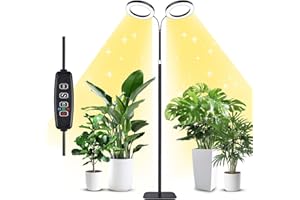 SIMKIWO Pflanzenlampe, 2 Köpfe 192 LED Vollspektrum Pflanzenlich mit Standfuß, 3 Farben Grow Light mit 3/9/12H Auto-Timer & 360° flexibler Schlauch, 58-170 cm Höhenverstellbar für Zimmerpflanzen