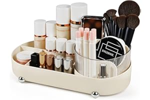 ilauke 360° Obrotowy Organizer Makijażowy z Szufladami – Wielofunkcyjny do Łazienki i Sypialni, Duża Pojemność, Beżowy