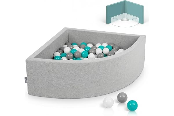 KiddyMoon Piscine à Balles Quart d'angle 90x30cm avec 200 Balles 7cm Bac à Balles en Mousse pour Bébé et Tout-Petit - Gris Clair: Gris Blanc Turquoise