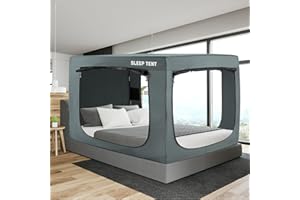 BORNA Bed Tent Full Bed Canopy for Indoor Portable Light Reducing Sleeping Canopy for Kids and Adult,Bunk Blackout Tents Breathable Privacy Space Tent Mosquito Netting for Bed(Pale Gray)