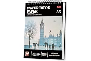 XUDIY A5 Watercolour Paper Pad, 32 Sheets (64 Pages), 300GSM(140LB) Cold-Press, Natural White, Spiral-Bound A5 Sketchbook, Drawing Pad, Mixed Media Paper, –Suitable for Beginners, Artists & Professionals