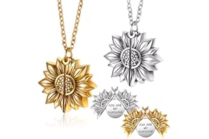 HICARER 2 Piezas Collares de Medallón de You Are My Sunshine Collar Colgante de Medallón Abierto Grabado de Girasol (Oro, Plata)
