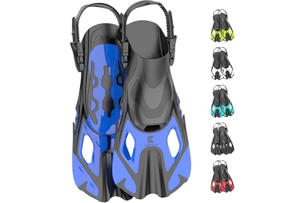 Khroom Palmes Courtes réglables Taille 32-47 | avec Sac à Palmes | pour Adultes ( Femmes & Hommes ) & Enfants | Palmes de plongée - pour entraînement de Natation