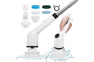 VUSDDY 9 In 1 Elektrische Reinigungsbürste,Electric Cleaning Brush Mit Teleskopstiel,360°Drehen,9 Austauschbaren Bohrbürstenköpfen,Kabelloser Schrubber,Spin Scrubber Für Bad,Fliesenboden Und Auto
