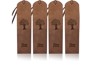 MAYJOYDIY 4pcs Tree of Life Leather Bookmark Genuine Leather Page Markers 5×18cm Forever Growing Text Classic Bookmark Cowhide Bookworms for Men Women Writers Relatives and Friends