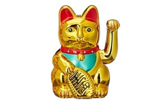 FENG SHUI GIFT SHOP 5" Gold Lucky Cat Waving Moving Arm Chinese Oriental Fortune Maneki Neko Feng Shui Money Decoration Gift Home Office Decor