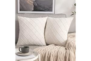 MIULEE Velvet Cushion Covers Home Decoration with Square Pattern Throw Pillow Covers Super Soft Modern Smooth Washable Pillowcase for Living Room Bedroom Sofa 2 Pieces 50x50cm 20x20 Inch Cream