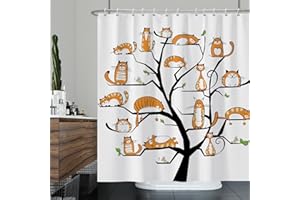 Ttincceer 180x180cm Gatto Albero Doccia Tenda Set Arancione Carino Gattino Bagno Tenda Acquerello Divertente Animale Domestico Gatto Doccia Tende Lavabile Vasca da Bagno Tenda