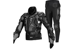 SJAPEX Armatura Moto Protezione di Motocross Giacca Moto Professionale Sportivo per Donna Uomo Adulto Spina Dorsale Tuta da Motociclista Moto Corpo Set di Armature + Pantaloni da Moto Pants Black,XL